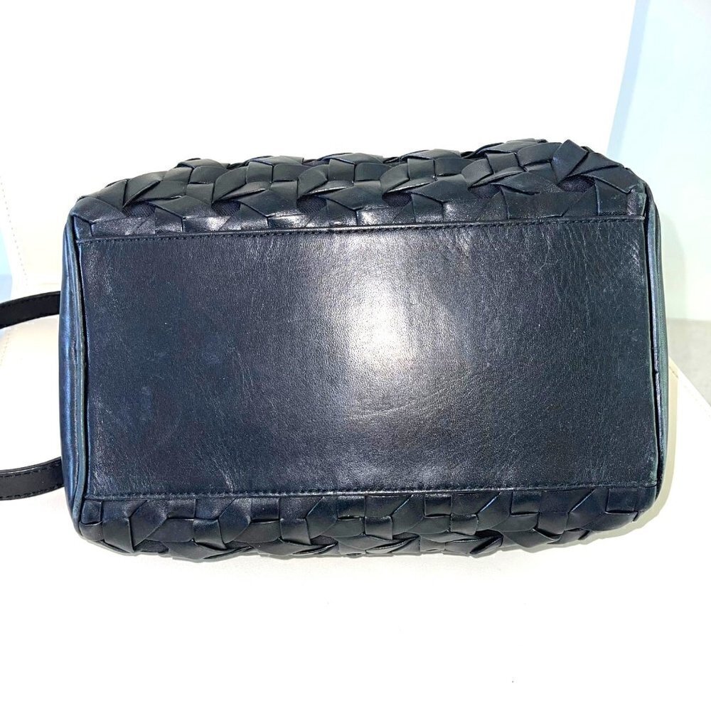Cole Haan Leather Handbag Womens Woven Barrel Satchel Detachable Strap Black - Picture 7 of 16